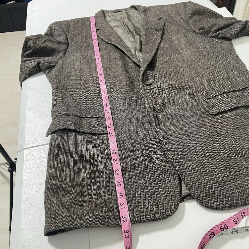 Corneliani Wool Camel Silk Tweed Blazer Brown Jacket 56R Herringbone Italy